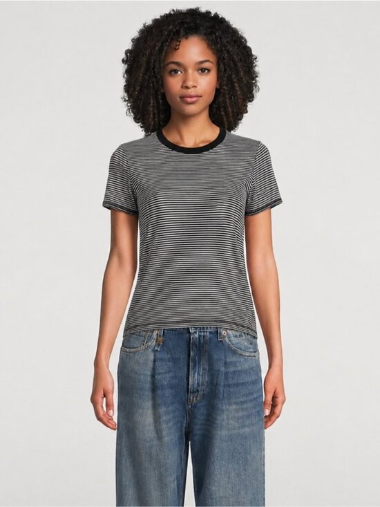 R13 Tops - NEW R13 cotton Baby T-Shirt In black white micro Stripe Print Small crewneck top